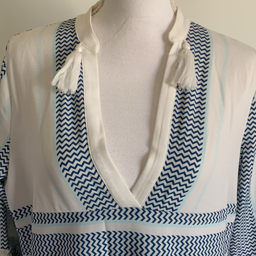 Mazik midi two tier blue & white dress size small - Picture 2 of 11